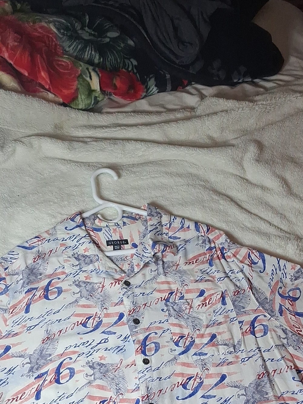 George Men’s White Americana Print Short-Sleeve Shirt 2XL